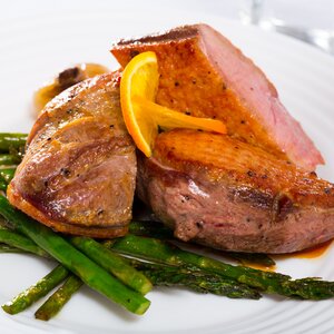 Goose breast with orange and honey glaze