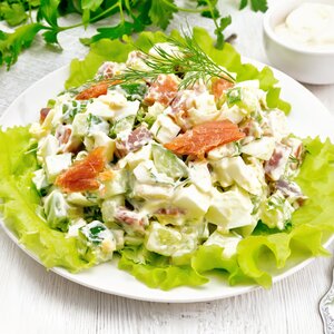 Salmon and egg salad with honey mustard dressing