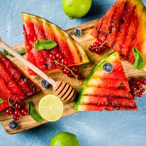 grilled melon with a mint-honey glaze