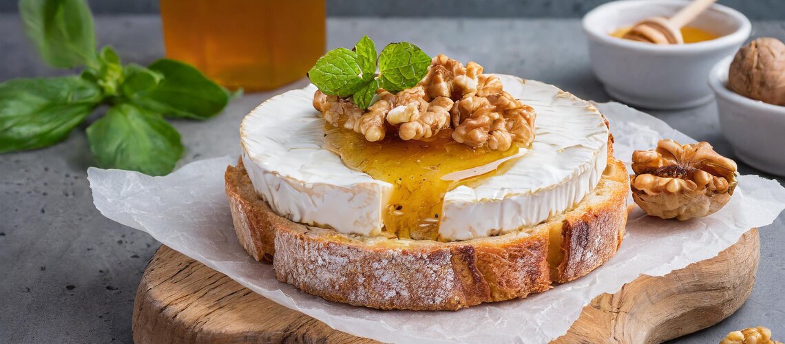 Camembert-Crostini unter Honig-Walnuss-Topping